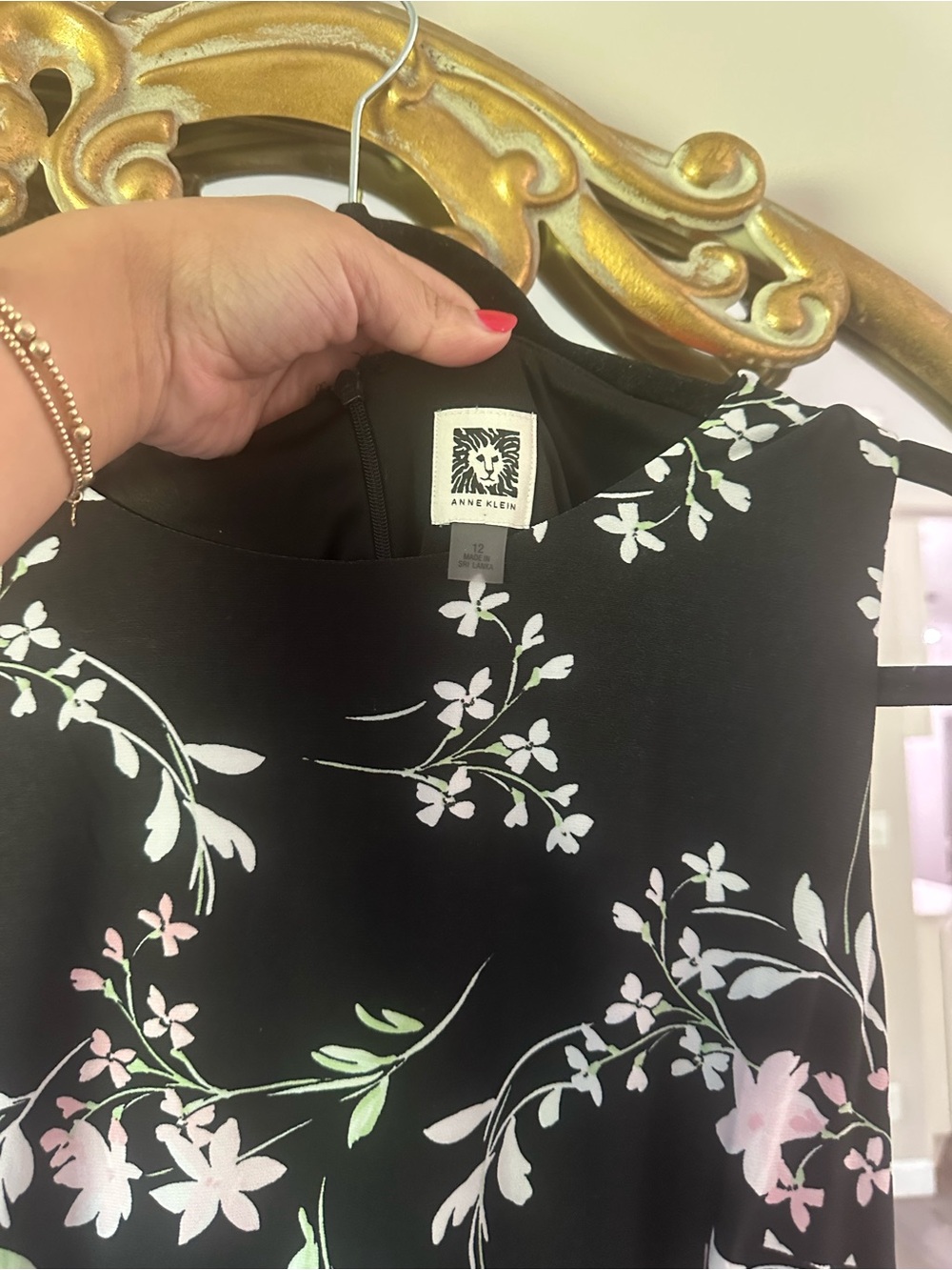 Anne Klein Black Midi Dress with Pink Floral Print - Picture 4 of 16